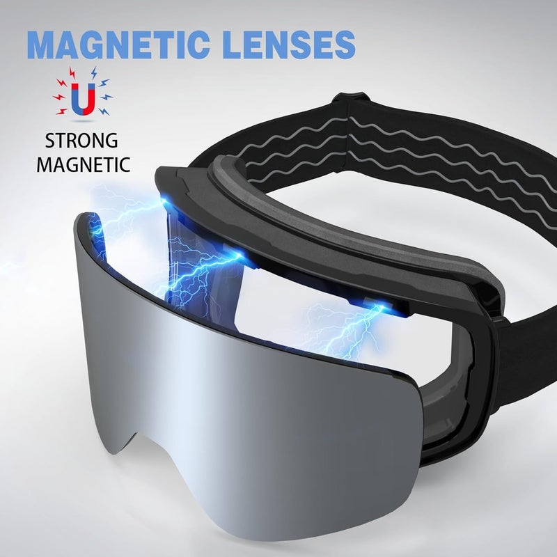 MXJ Gear SKi Goggles,Frameless Snowboard Goggles with 2 UV400 Magnet Ski Lenses,YH212 Anti-Fog Snow Goggles for Adult Men Women - Image 5